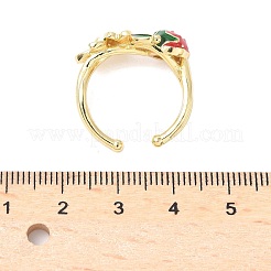 女性用真鍮エナメル調節可能カフリング  ゴールドカラー  苺  イチゴ：10x20mm  内径: 調節可能&nbsp;RJEW-G350-01B-G