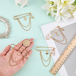 4Pcs Moon & Star Alloy Rhinestone Hanging Chain Brooch&nbsp;JEWB-FG0001-84B