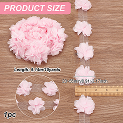ポリエステルレースリボン  3Dフラワーレーストリム  洋服アクセサリー  ピンク  7/8~2-1/8インチ（23~55mm）  約10ヤード/バンドル&nbsp;OCOR-WH0078-158B