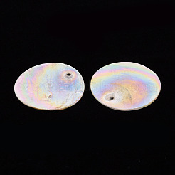 電気メッキナチュラルカピスシェルペンダント  ABカラーメッキ  フラットラウンド  貝殻色  25x1mm  穴：1~1.5mm&nbsp;SSHEL-T014-36