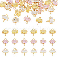24Pcs 3 Colors Brass Pave Cubic Zirconia Rectangle Connector Charms&nbsp;KK-TA0009-18