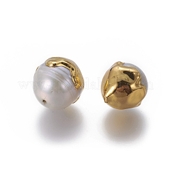 天然な培養された淡水パールビーズ  真鍮パーツ  オーバル  ゴールドカラー  11.5~14x12~17mm  穴：0.8mm&nbsp;PEAR-F011-02G