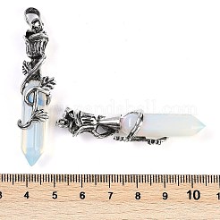 オパライトのファセット加工されたダブルターミナルの尖った大きなペンダント  合金のバラで包まれた六角柱のチャーム  アンティークシルバー  51~53x14x10.5mm  穴：4.5mm&nbsp;G-P547-03AS-07A