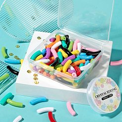 DIYジュエリー作成キット  カーブチューブの不透明なアクリルビーズを含む  真鍮製スペーサービーズ  弾性水晶の線  ミックスカラー  チューブビーズ：100個/セット&nbsp;DIY-LS0003-82