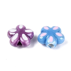 手作りの陶器ビーズ  光沢釉の磁器  花  ミックスカラー  11x11.5~12x5.5mm  穴：1.8~2mm&nbsp;PORC-N012-10