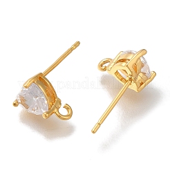 女性用真鍮クリアキュービックジルコニアスタッドピアス  カン付き  ハート  18KGP本金メッキ  9x7mm  穴：1.4mm  ピン：0.7x12mm&nbsp;EJEW-B107-14G