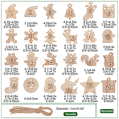2 Sets 2 Styles Christmas Advent Calendar Number Wooden Numbers Pendant Decorations&nbsp;AJEW-NB0005-40