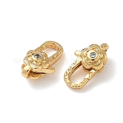 Flower Brass Micro Pave Cubic Zirconia Lobster Claw Clasps&nbsp;KK-Z136-22G-04