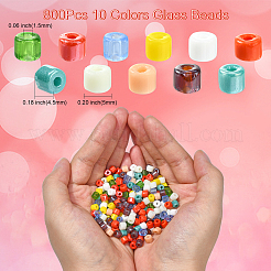 800個10色ガラスビーズ  コラム  ミックスカラー  5x4.5mm  穴：1.5mm  80個/カラー&nbsp;GLAA-CJ0001-72
