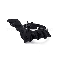 ハロウィンをテーマにした女性用合金バット調節可能リング  電気泳動黒  usサイズ8 1/2(18.5mm)&nbsp;RJEW-L105-01