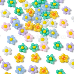 200個の樹脂カボション  ネイルアートの装飾の付属品  花  ミックスカラー  7x7.5x3.5mm&nbsp;FIND-CJ0001-99