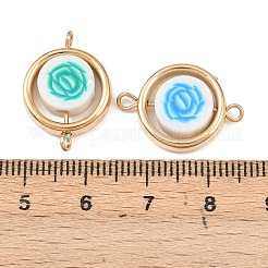 CCB Plastic Frame with Polymer Clay Flower Beads Flat Round Links Connector Charms&nbsp;KK-D103-10E-G