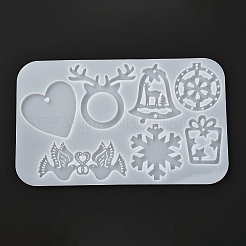クリスマスのテーマDIYキーホルダーシリコンモールド  レジン型  UVレジン用  エポキシ樹脂ジュエリー作り  混合図形  ホワイト  295x180x6.5mm  内径：69.5~119x51.5~97mm  穴：3.5mm&nbsp;DIY-I057-01