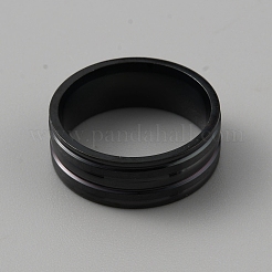 201ステンレススチール製溝付き指輪（男性用）  電気泳動黒  内径：19mm&nbsp;RJEW-WH0011-14B