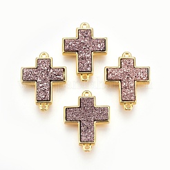 真鍮製リンクコネクター  ニッケルフリー  ドゥルージーレジン付き  クロス  ゴールドカラー  ミックスカラー  22x16x4~5mm  穴：1.2mm&nbsp;KK-O107-01G