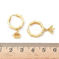 八角形と花の真鍮フープピアス金具  カドミウムフリー＆鉛フリー  長持ちメッキ  ラックめっき  18KGP本金メッキ  26x15.5x7.5mm  ピン：0.8mm＆0.9mm&nbsp;KK-G536-01G