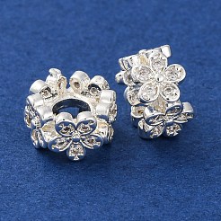 桜の花 ヨーロッパのビーズ  真鍮マイクロパヴェクリアキュービックジルコニアラージホールビーズ  カドミウムフリー＆ニッケルフリー＆鉛フリー  花  10x10x6mm  穴：4mm&nbsp;KK-S403-12S