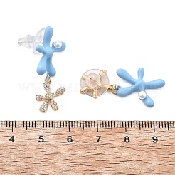 真鍮製キュービックジルコニアスタンドピアス  模造パールと  オーシャンシリーズ  ゴールドカラー  ヒトデ  33x16mm&nbsp;EJEW-D301-03G-01