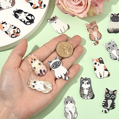 30個15スタイルアクリルパーツ  猫のテーマ  ミックスカラー  35~40x20~23x2.2mm  穴：1.5~1.8mm  2個/スタイル&nbsp;OACR-YW0002-64