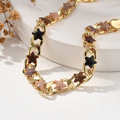 Star Brass Enamel Curb Chain Bracelets for Women&nbsp;BJEW-B125-02G