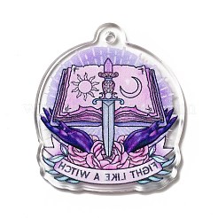 ハロウィンプリントアクリルパーツ  魔女のような言葉の戦い  本の模様  38x32.5x2mm  穴：2mm&nbsp;MACR-G059-04H