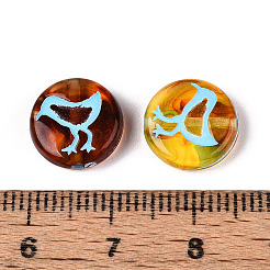 塗装された透明なアクリルビーズ  模造琥珀  ひよことフラットラウンド  シエナ  11~11.5x4mm  穴：1.2mm  約1351個/500g&nbsp;OACR-T029-03B