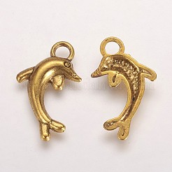 合金ペンダント  鉛フリーとニッケルフリー  イルカ  アンティーク黄金  11x19x2mm  穴：2.5mm&nbsp;PALLOY-A19234-AG-FF