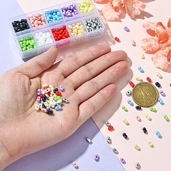 50g10色ベーキングペイントガラスシードビーズ  ピーナッツ  ミックスカラー  5.5~6x3~3.5x3mm  穴：1~1.2mm  10色  約5g /カラー&nbsp;SEED-YW0002-51C