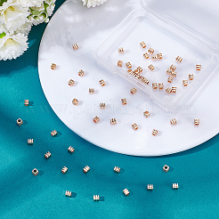 真鍮製スペーサービーズ60個  スジ入りビーズ  ニッケルフリー  キューブ  18KGP本金メッキ  3x3x3mm  穴：2mm&nbsp;KK-ME0003-77