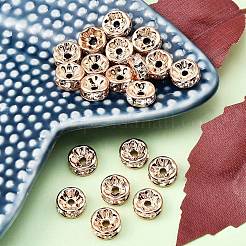 真鍮製ラインストーンスペーサービーズ  グレードAAA  ストレートフランジ  ニッケルフリー  金の金属の色のバラ  ロンデル  クリスタル  8x3.8mm  穴：1.5mm&nbsp;X-RB-A014-Z8mm-01RG-NF