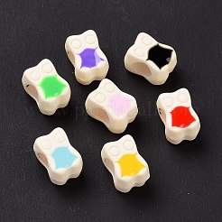 ラバー加工アクリルヨーロッパビーズ  エナメル  大穴ビーズ  フクロウ  ミックスカラー  10.7x7.9x8.3mm  穴：4.8mm&nbsp;SACR-E009-10