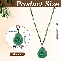 4Pcs Buddha Pendant 6MM Glass Round Beaded Necklaces&nbsp;NJEW-ME0001-16
