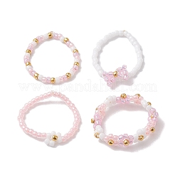4Pcs 4 Style Glass Seed Beaded Stretch Finger Rings&nbsp;RJEW-JR00661-04