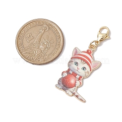 6Pcs 6 Styles Christmas Cat Alloy Enamel Pendant Decorations&nbsp;HJEW-JM02420