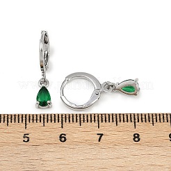 Brass Micro Pave Cubic Zirconia Teardrop Hoop Earrings&nbsp;EJEW-K309-18P-02