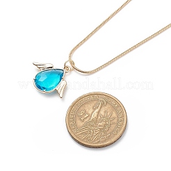 Glass Teardrop with Wing Pendant Necklace with Golden Brass Round Snake Chains for Women&nbsp;NJEW-JN04124