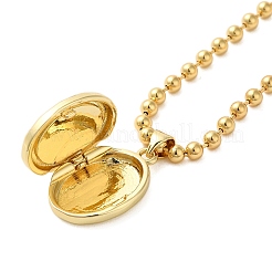 Real 18K Gold Plated Brass Pave Shell Ball Chain Locket Pendant Necklaces for Women&nbsp;NJEW-K381-02B-G