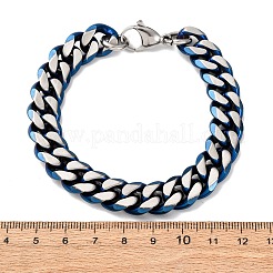 304ステンレススチール製キューバチェーンブレスレット男性用女性用  イオンプレーティング（ip）  艶消し  ブルー＆ステンレス鋼色  8-5/8インチ（22cm）&nbsp;BJEW-C124-04B-01