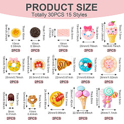 30 個 15 スタイル不透明樹脂模造食品デコデンカボション  ミックスカラー  13~36x8~28x5~21mm  2個/スタイル&nbsp;RESI-TA0003-70