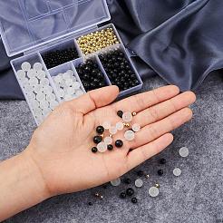 DIYラウンドビーズブレスレット作成キット  丸い腹筋プラスチックビーズとアクリルビーズを含む  ロンデル不透明ソリッドカラーガラスビーズ連売りと弾性クリスタルスレッド  ブラック  ビーズ：約692個/セット&nbsp;DIY-YW0004-32