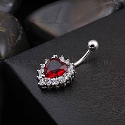 Piercing Jewelry Real Platinum Plated Brass Rhinestone Heart Navel Ring Belly Rings&nbsp;AJEW-EE0001-32B
