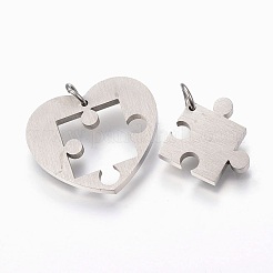変色しない304ステンレススチール製スプリットペンダント  パズルを持つ心  ステンレス鋼色  24x28x2.5mm  穴：5mm  17.5x17.5x2.5mm  穴：5mm&nbsp;STAS-F168-12P