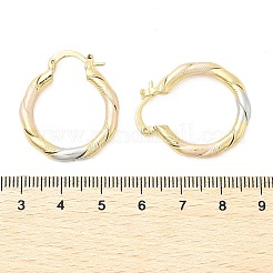 真鍮ツートンツイストフープピアス  18KGP本金メッキ  25x3.5mm  ピン：14x1.5x0.5mm&nbsp;LS-EJEW-B117-06A-M