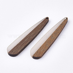 レジン＆ウォールナットウッドのビッグペンダント  ティアドロップ  ホワイトスモーク  51.5x11x3.5mm  穴：1.2mm&nbsp;RESI-T035-05