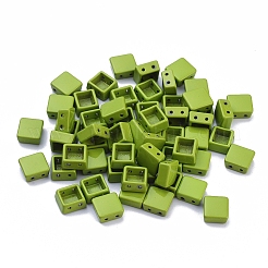 スプレー塗装合金マルチ連リンク  タイル弾性ブレスレット作り用  正方形  ライム  8x8x4mm  穴：1mm&nbsp;PALLOY-G268-F01-029