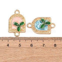 合金エナメルリンクコネクタチャーム  緑のクローバーのアーチ  ゴールドカラー  ミックスカラー  25x15.5x2.5mm  穴：2.3mm&nbsp;FIND-K030-06G