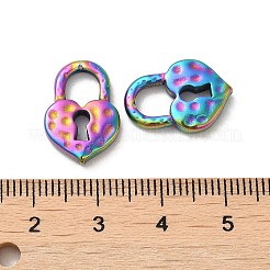 イオンプレーティング（IP）304ステンレスペンダント  ハート南京錠チャーム  虹色  17.5x12x3.3mm  穴：6x5.5mm&nbsp;STAS-K267-09RC