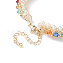ガラスイミテーションパール&バイコーンビーズブレスレット  カラフル  6-3/8~6-5/8インチ（16.3~16.8cm）&nbsp;BJEW-MZ00035-02