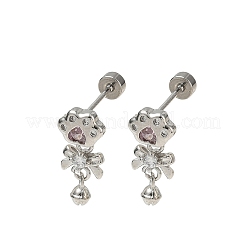 Brass Micro Pave Cubic Zirconia Stud Dangle Earrings for Women&nbsp;KK-CBAE7CA-02P