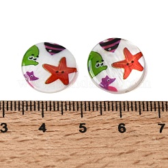 海のプリント柄天然淡水貝のフラットラウンドいビーズ  ヒトデ  15.5x3~3.5mm  穴：0.8mm&nbsp;SHEL-A006-13F